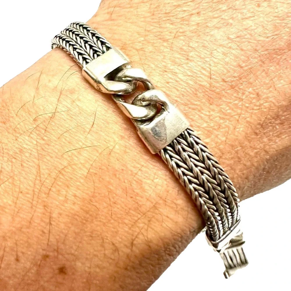 Handmade 10 inch bracelet heavy sterling silver stamped 925